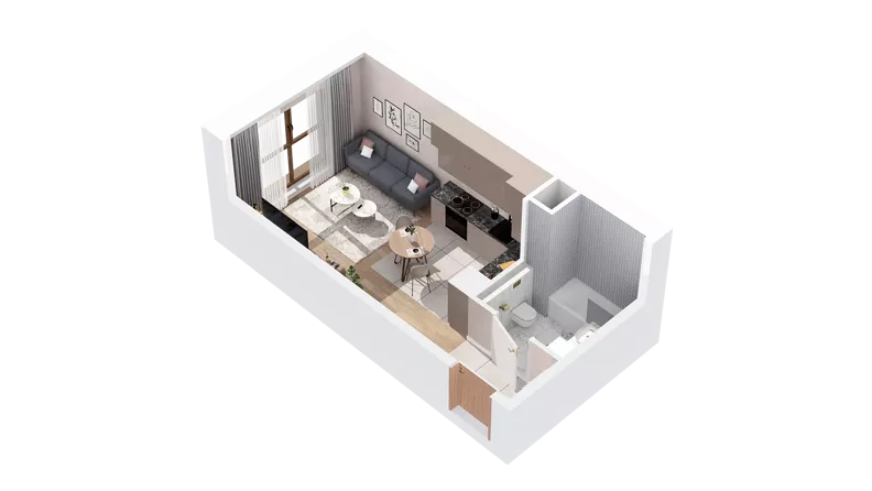 1 pokój, mieszkanie 25,31 m², piętro 1, oferta nr 2.01.B12, Ogrody Andersa IV, Gliwice, Wojska Polskiego, ul. J. Sowińskiego