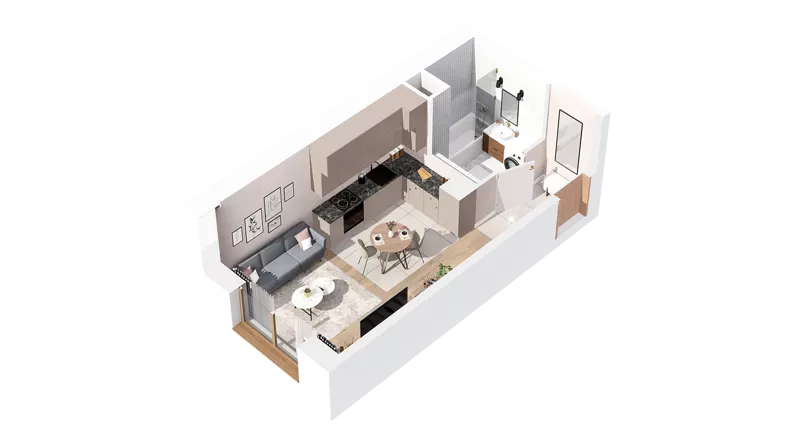 1 pokój, mieszkanie 25,31 m², piętro 1, oferta nr 2.01.B12, Ogrody Andersa IV, Gliwice, Wojska Polskiego, ul. J. Sowińskiego