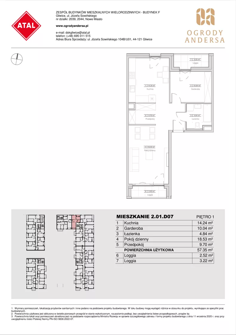 1 pokój, mieszkanie 57,35 m², piętro 1, oferta nr 2.01.D07, Ogrody Andersa IV, Gliwice, Wojska Polskiego, ul. J. Sowińskiego