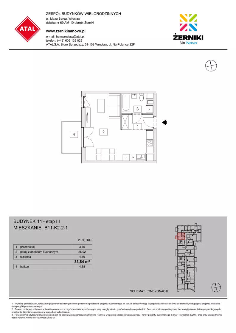 1 pokój, mieszkanie 33,84 m², piętro 2, oferta nr B11-K2-2-1, Żerniki Na Novo III, Wrocław, Żerniki, ul. Maxa Berga