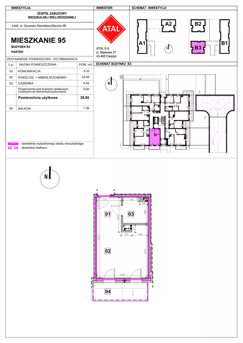 1 pokój, mieszkanie 28,95 m², parter, oferta nr B3_0_4, Nowe Miasto Polesie IV, Łódź, Polesie, Lublinek-Pienista, ul. Pienista