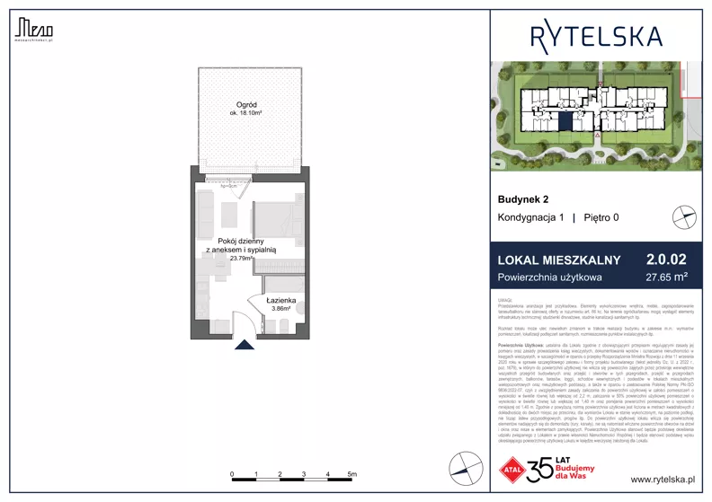 1 pokój, mieszkanie 27,65 m², parter, oferta nr 2.0.02, Osiedle Rytelska, Gdańsk, Orunia Górna-Gdańsk Południe, ul. Rytelska