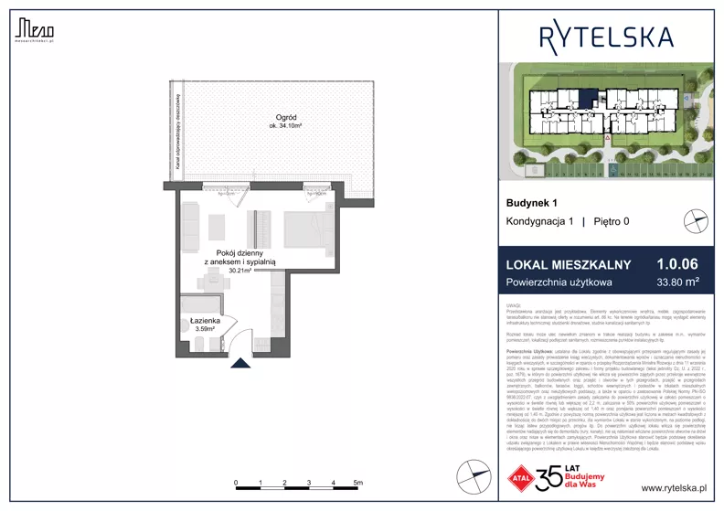 1 pokój, mieszkanie 33,80 m², parter, oferta nr 1.0.06, Osiedle Rytelska, Gdańsk, Orunia Górna-Gdańsk Południe, ul. Rytelska