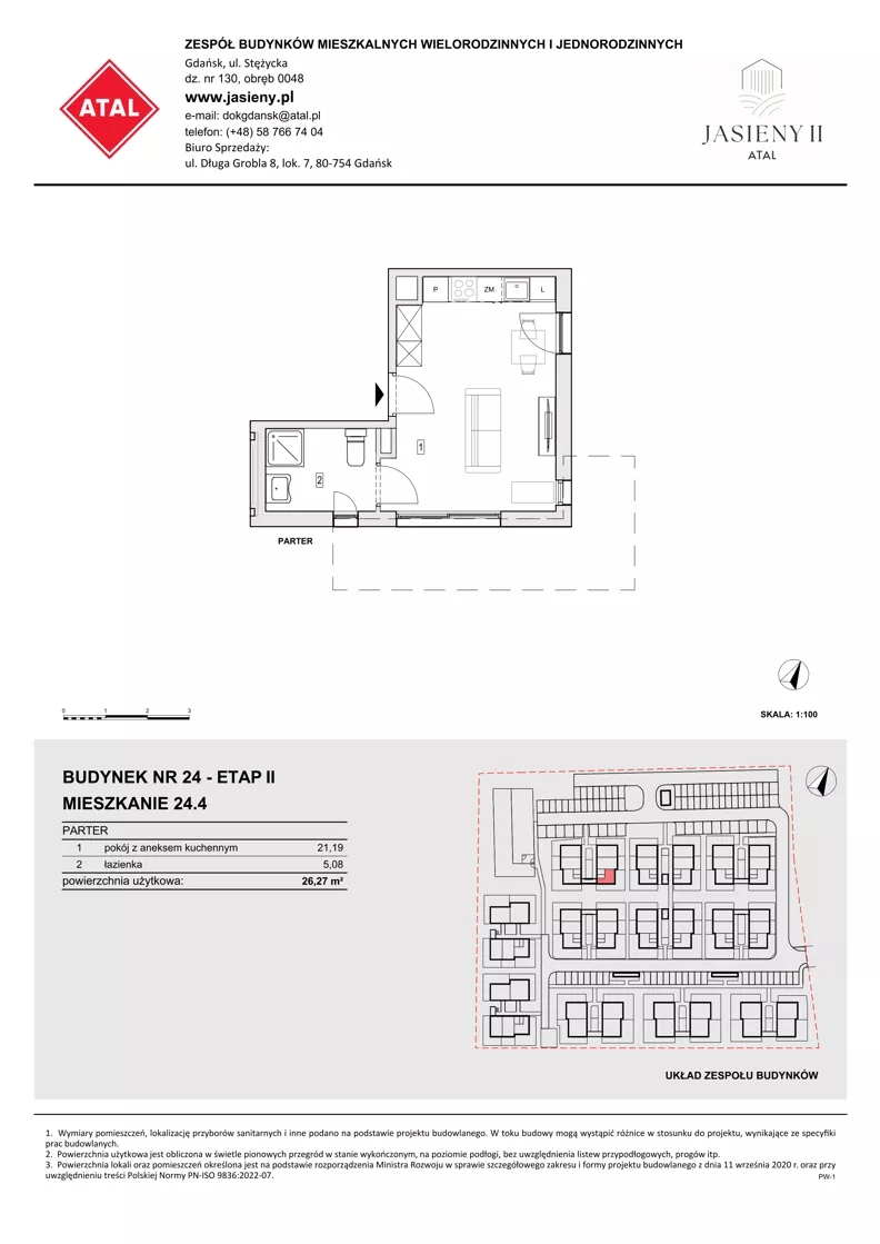 1 pokój, mieszkanie 26,27 m², parter, oferta nr 24.4, ATAL Jasieny II, Gdańsk, Jasień, ul. Stężycka