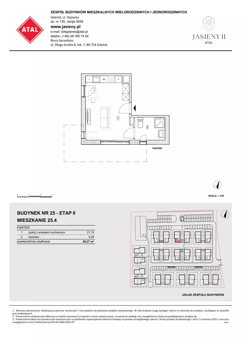1 pokój, mieszkanie 26,27 m², parter, oferta nr 25.4, ATAL Jasieny II, Gdańsk, Jasień, ul. Stężycka