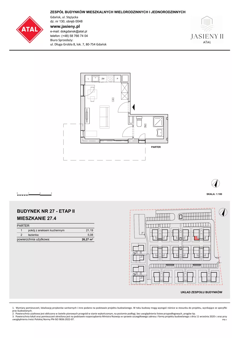 1 pokój, mieszkanie 26,27 m², parter, oferta nr 27.4, ATAL Jasieny II, Gdańsk, Jasień, ul. Stężycka