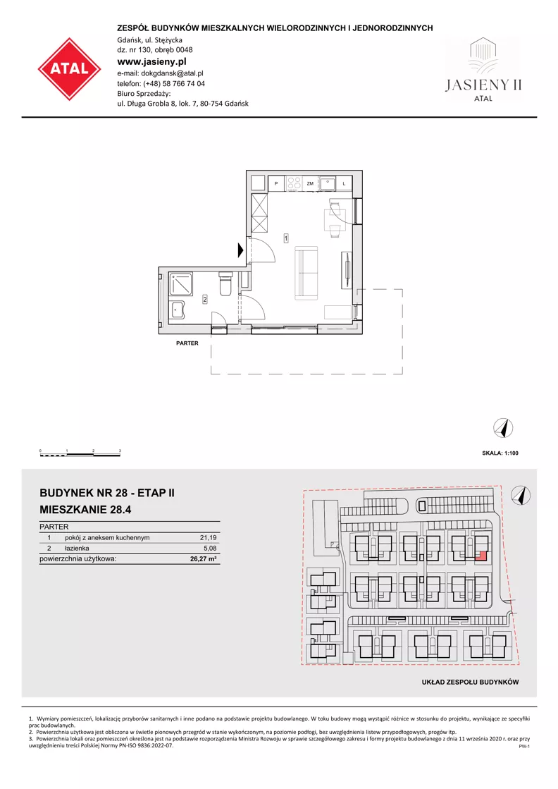 1 pokój, mieszkanie 26,27 m², parter, oferta nr 28.4, ATAL Jasieny II, Gdańsk, Jasień, ul. Stężycka