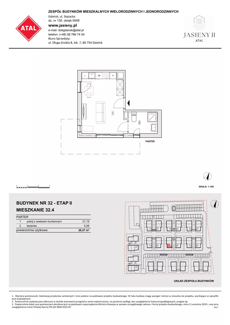 1 pokój, mieszkanie 26,27 m², parter, oferta nr 32.4, ATAL Jasieny II, Gdańsk, Jasień, ul. Stężycka