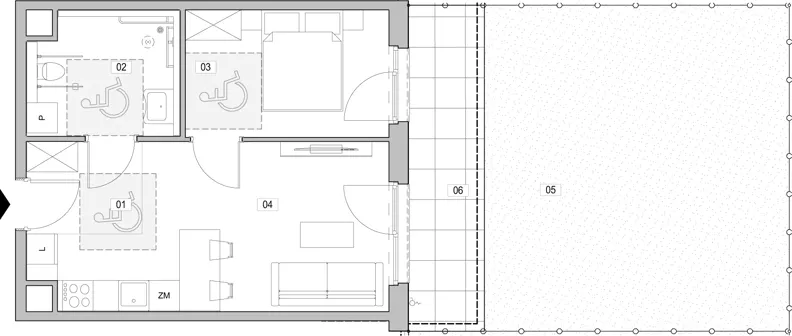 2 pokoje, mieszkanie 40,38 m², parter, oferta nr A.0.2, ATAL Unii Lubelskiej, Poznań, Rataje, Starołęka, ul. Heleny Tadeuszak