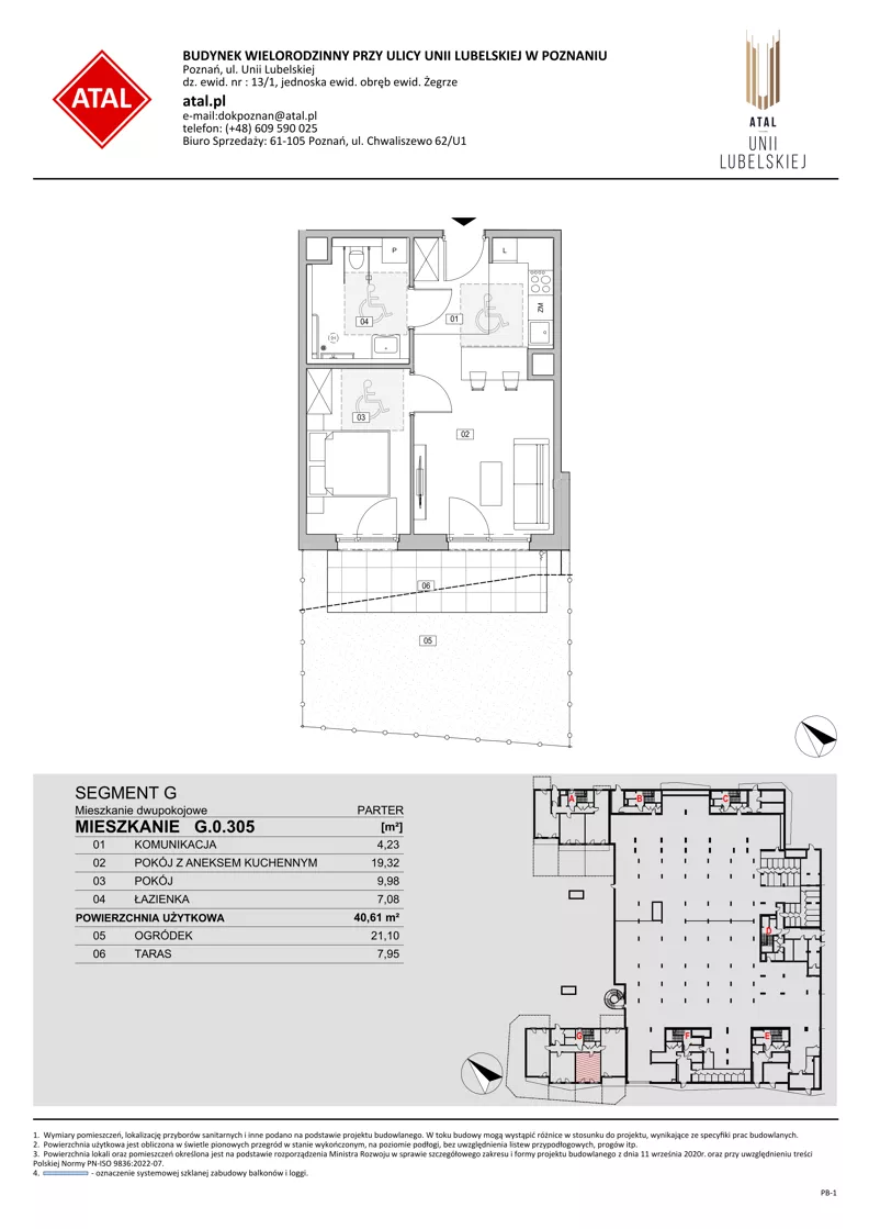 2 pokoje, mieszkanie 40,61 m², parter, oferta nr G.0.305, ATAL Unii Lubelskiej, Poznań, Rataje, Starołęka, ul. Heleny Tadeuszak