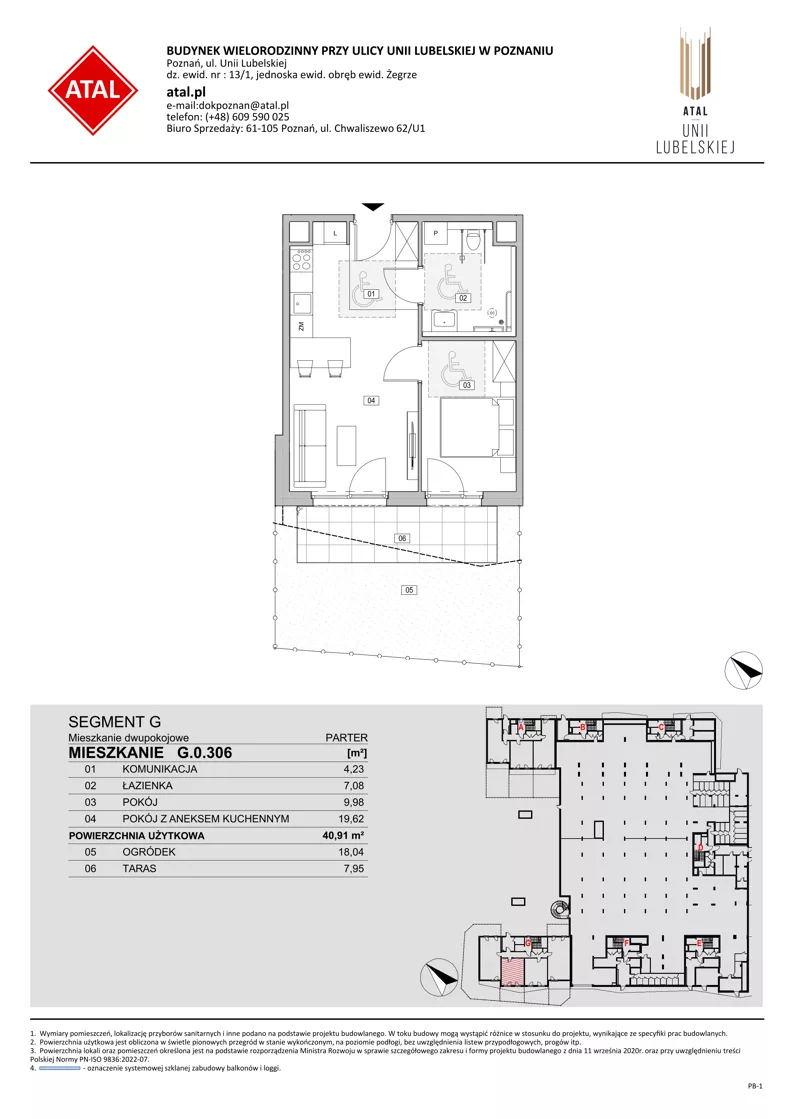 2 pokoje, mieszkanie 40,91 m², parter, oferta nr G.0.306, ATAL Unii Lubelskiej, Poznań, Rataje, Starołęka, ul. Heleny Tadeuszak