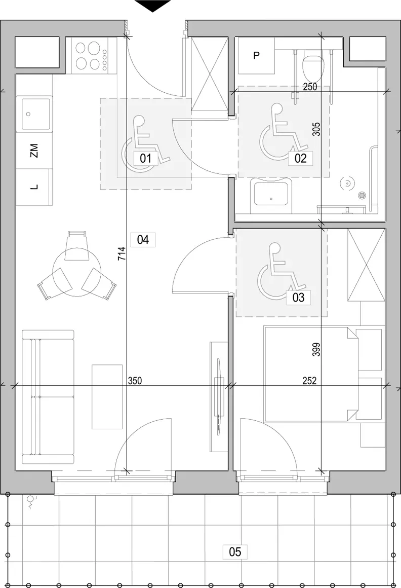 2 pokoje, mieszkanie 41,36 m², piętro 1, oferta nr B.1.14, ATAL Unii Lubelskiej, Poznań, Rataje, Starołęka, ul. Heleny Tadeuszak