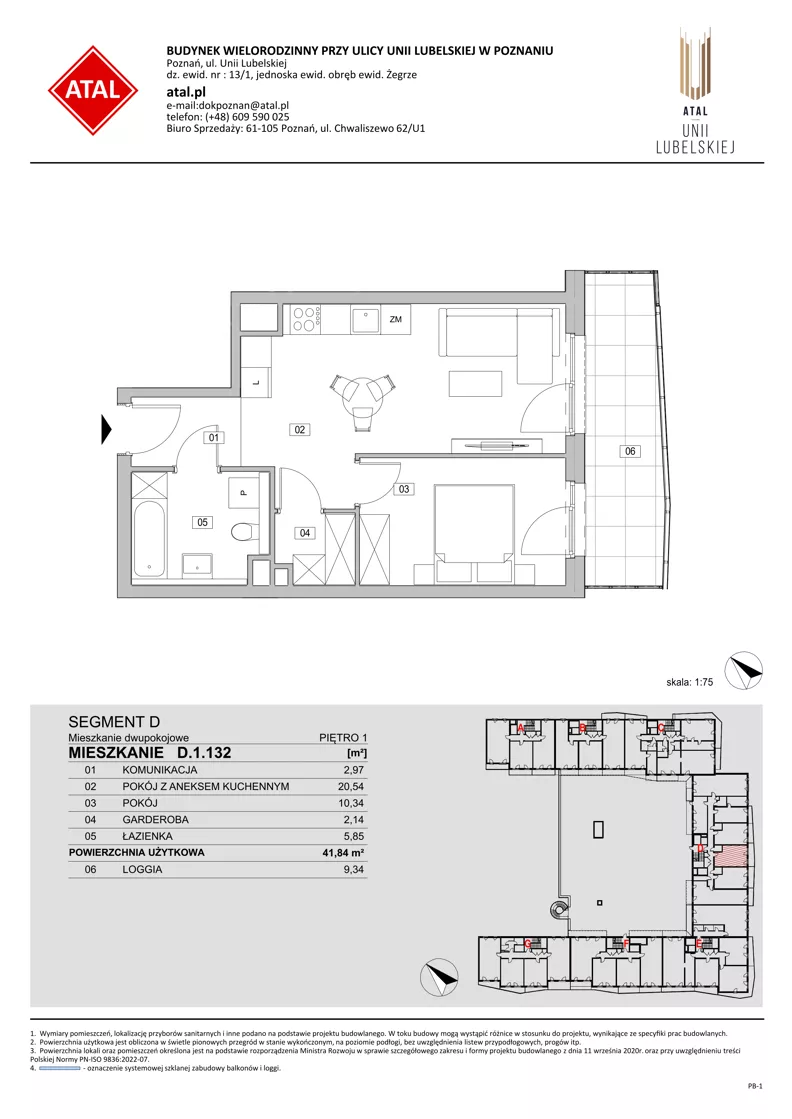 2 pokoje, mieszkanie 41,84 m², piętro 1, oferta nr D.1.132, ATAL Unii Lubelskiej, Poznań, Rataje, Starołęka, ul. Heleny Tadeuszak