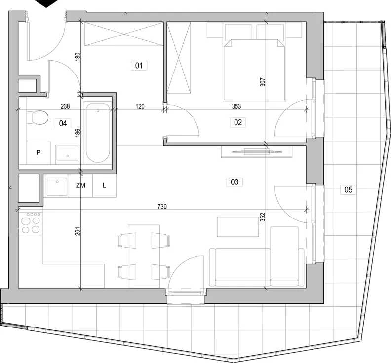 2 pokoje, mieszkanie 46,93 m², piętro 1, oferta nr E.1.209, ATAL Unii Lubelskiej, Poznań, Rataje, Starołęka, ul. Heleny Tadeuszak