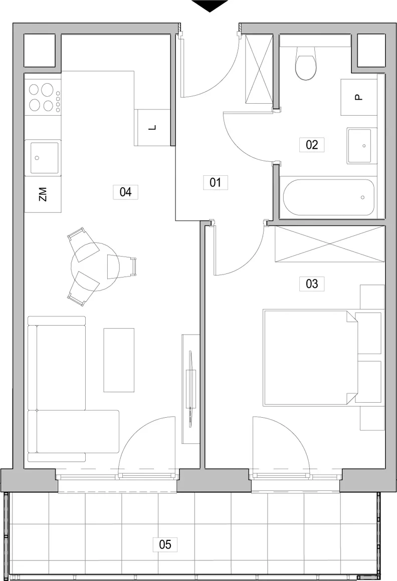 2 pokoje, mieszkanie 40,41 m², piętro 1, oferta nr A.1.5, ATAL Unii Lubelskiej, Poznań, Rataje, Starołęka, ul. Heleny Tadeuszak