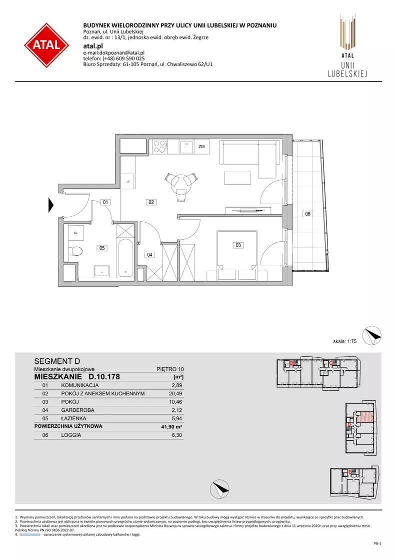 2 pokoje, mieszkanie 41,90 m², piętro 10, oferta nr D.10.178, ATAL Unii Lubelskiej, Poznań, Rataje, Starołęka, ul. Heleny Tadeuszak