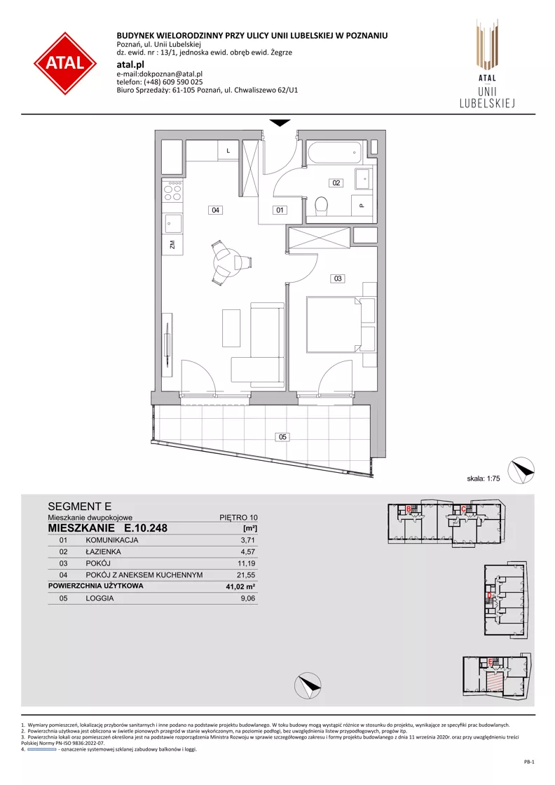 2 pokoje, mieszkanie 41,02 m², piętro 10, oferta nr E.10.248, ATAL Unii Lubelskiej, Poznań, Rataje, Starołęka, ul. Heleny Tadeuszak