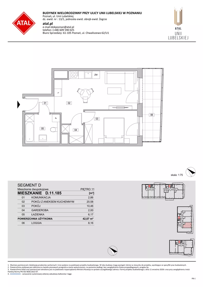 2 pokoje, mieszkanie 42,07 m², piętro 11, oferta nr D.11.185, ATAL Unii Lubelskiej, Poznań, Rataje, Starołęka, ul. Heleny Tadeuszak