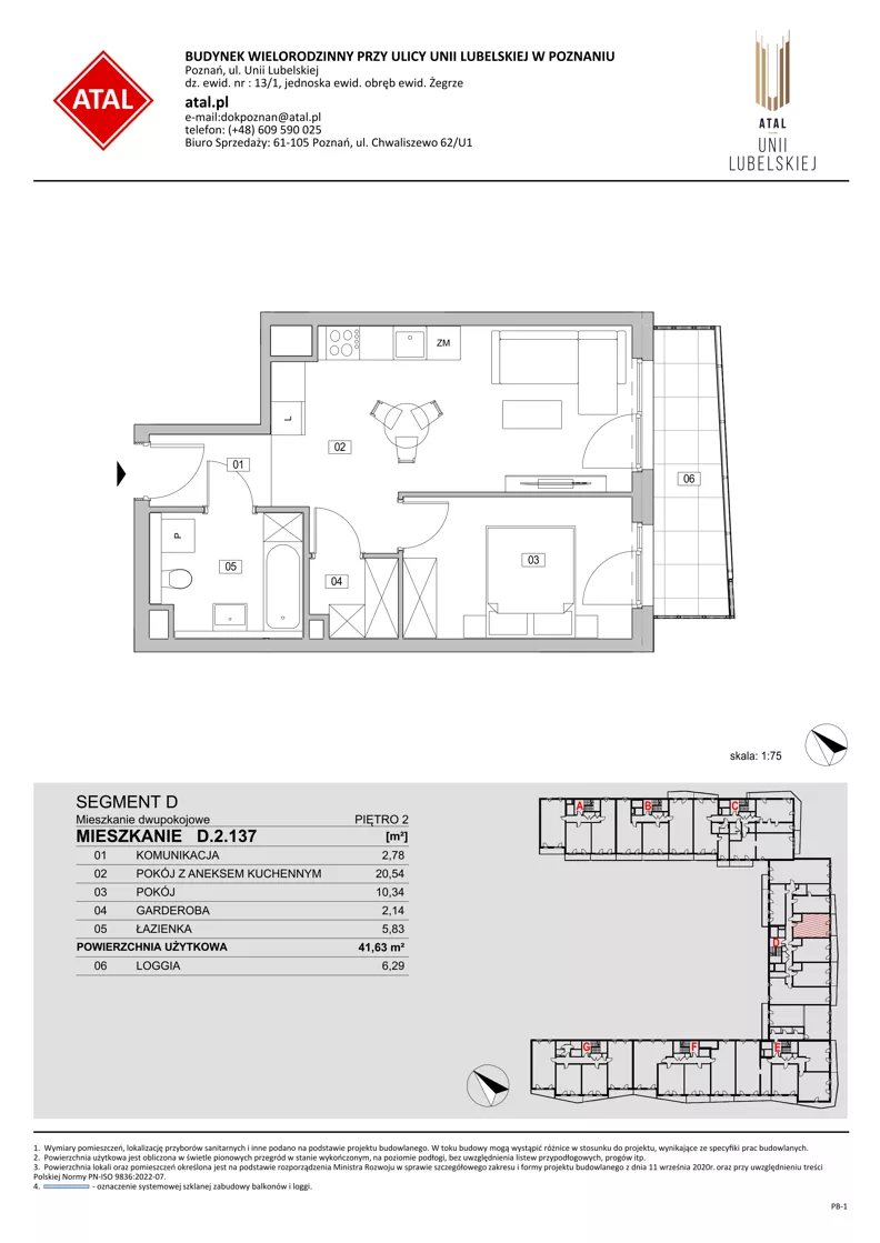 2 pokoje, mieszkanie 41,63 m², piętro 2, oferta nr D.2.137, ATAL Unii Lubelskiej, Poznań, Rataje, Starołęka, ul. Heleny Tadeuszak