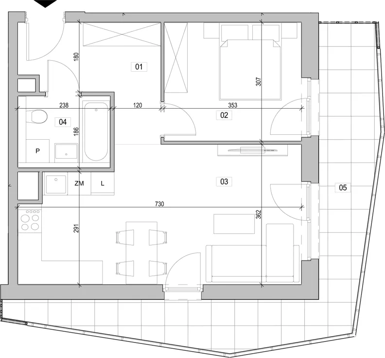2 pokoje, mieszkanie 46,93 m², piętro 2, oferta nr E.2.214, ATAL Unii Lubelskiej, Poznań, Rataje, Starołęka, ul. Heleny Tadeuszak