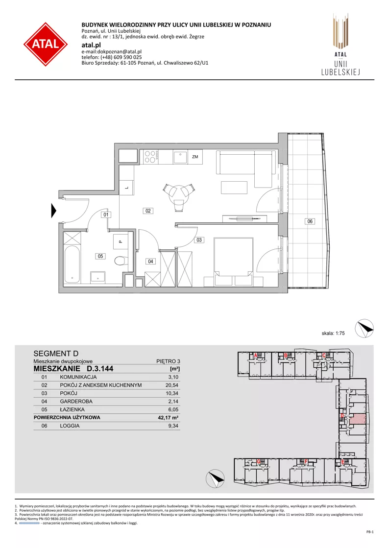 2 pokoje, mieszkanie 42,17 m², piętro 3, oferta nr D.3.144, ATAL Unii Lubelskiej, Poznań, Rataje, Starołęka, ul. Heleny Tadeuszak
