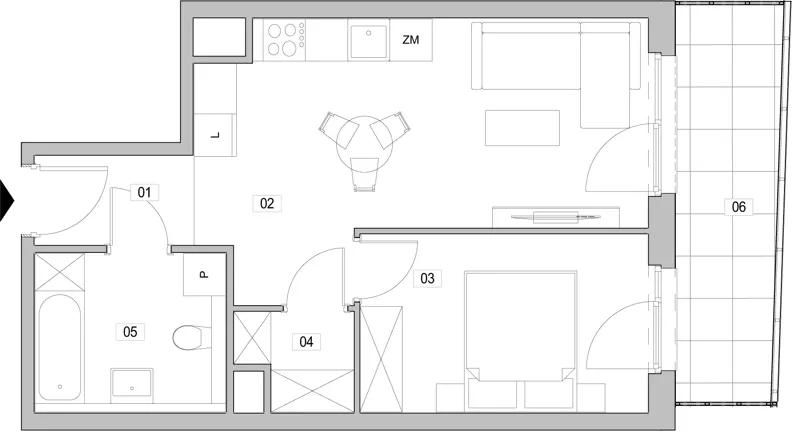 2 pokoje, mieszkanie 42,01 m², piętro 3, oferta nr D.3.145, ATAL Unii Lubelskiej, Poznań, Rataje, Starołęka, ul. Heleny Tadeuszak