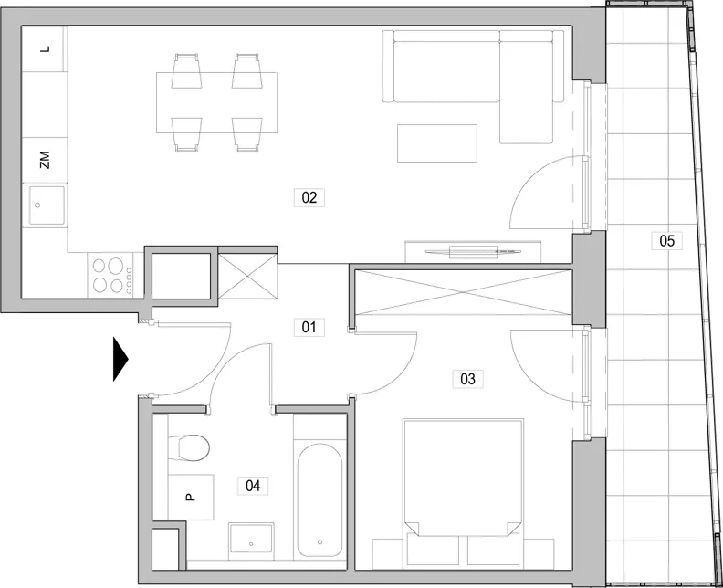 2 pokoje, mieszkanie 44,05 m², piętro 3, oferta nr E.3.218, ATAL Unii Lubelskiej, Poznań, Rataje, Starołęka, ul. Heleny Tadeuszak