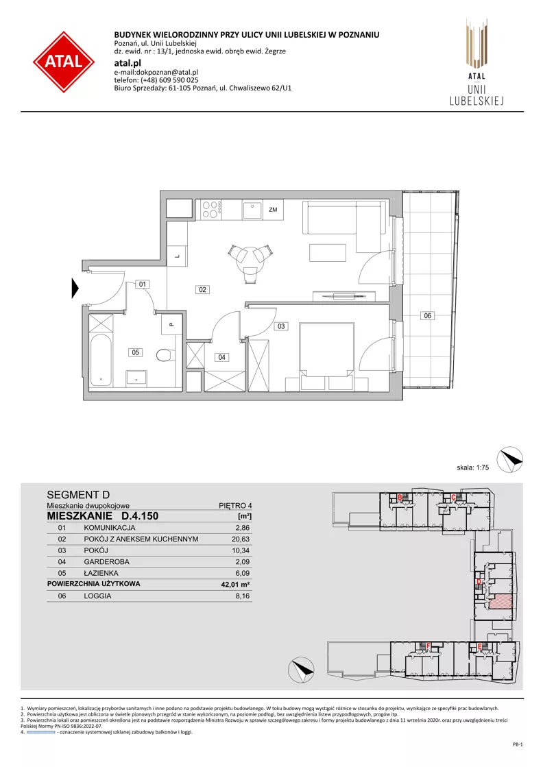2 pokoje, mieszkanie 42,01 m², piętro 4, oferta nr D.4.150, ATAL Unii Lubelskiej, Poznań, Rataje, Starołęka, ul. Heleny Tadeuszak