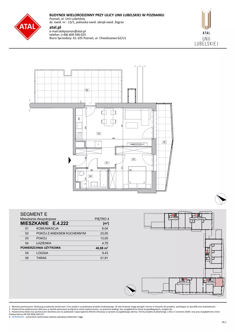 2 pokoje, mieszkanie 46,88 m², piętro 4, oferta nr E.4.222, ATAL Unii Lubelskiej, Poznań, Rataje, Starołęka, ul. Heleny Tadeuszak