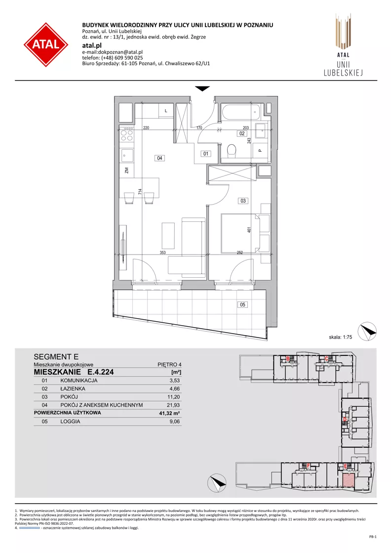 2 pokoje, mieszkanie 41,32 m², piętro 4, oferta nr E.4.224, ATAL Unii Lubelskiej, Poznań, Rataje, Starołęka, ul. Heleny Tadeuszak