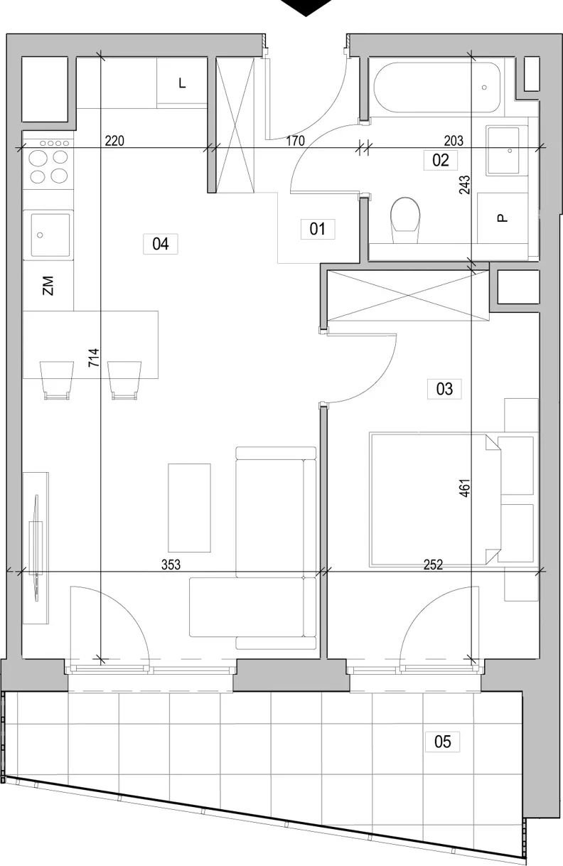 2 pokoje, mieszkanie 41,32 m², piętro 4, oferta nr E.4.224, ATAL Unii Lubelskiej, Poznań, Rataje, Starołęka, ul. Heleny Tadeuszak