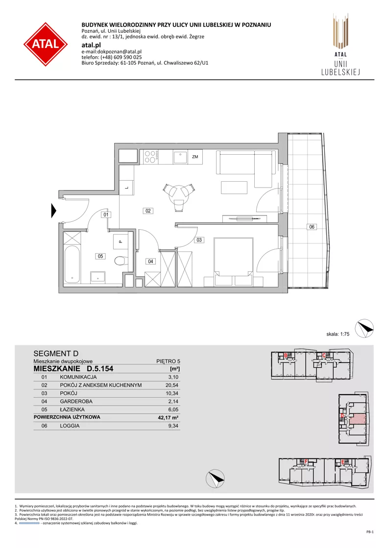 2 pokoje, mieszkanie 42,17 m², piętro 5, oferta nr D.5.154, ATAL Unii Lubelskiej, Poznań, Rataje, Starołęka, ul. Heleny Tadeuszak