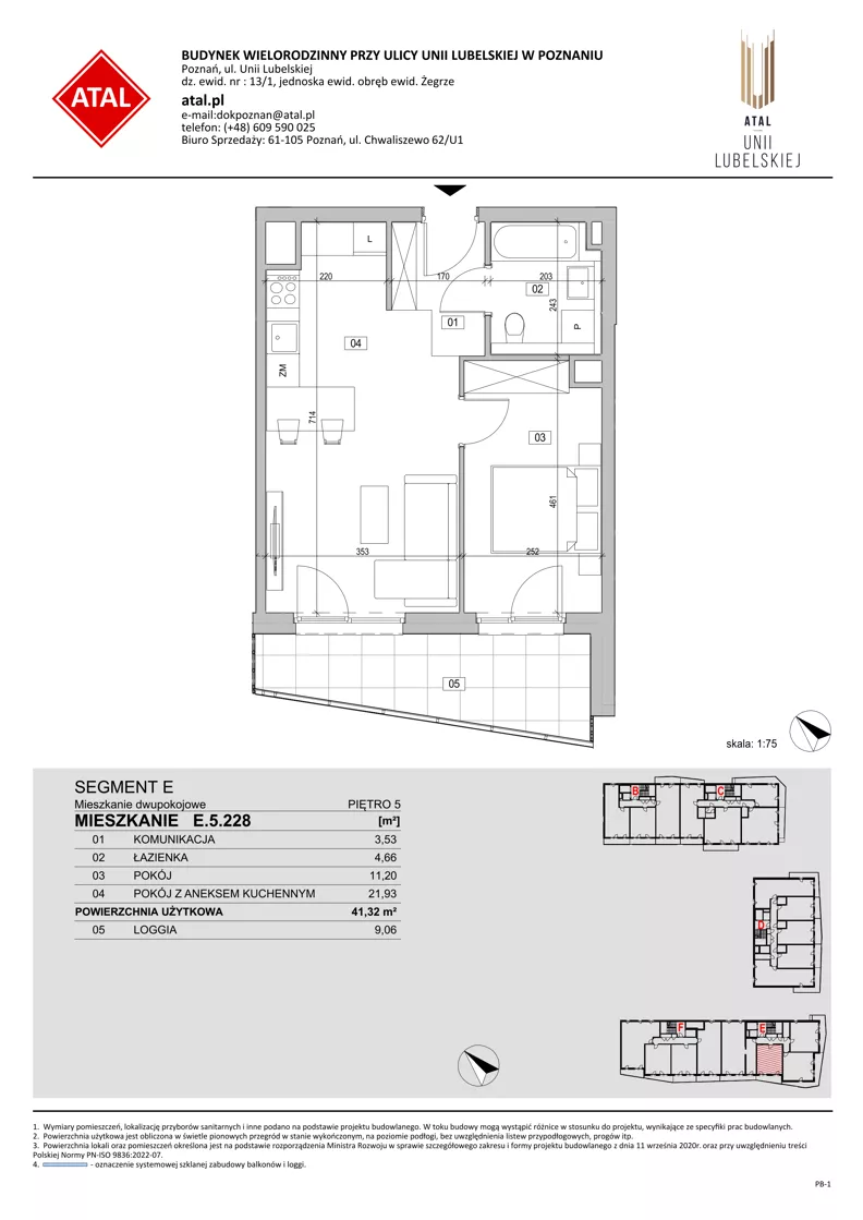 2 pokoje, mieszkanie 41,32 m², piętro 5, oferta nr E.5.228, ATAL Unii Lubelskiej, Poznań, Rataje, Starołęka, ul. Heleny Tadeuszak