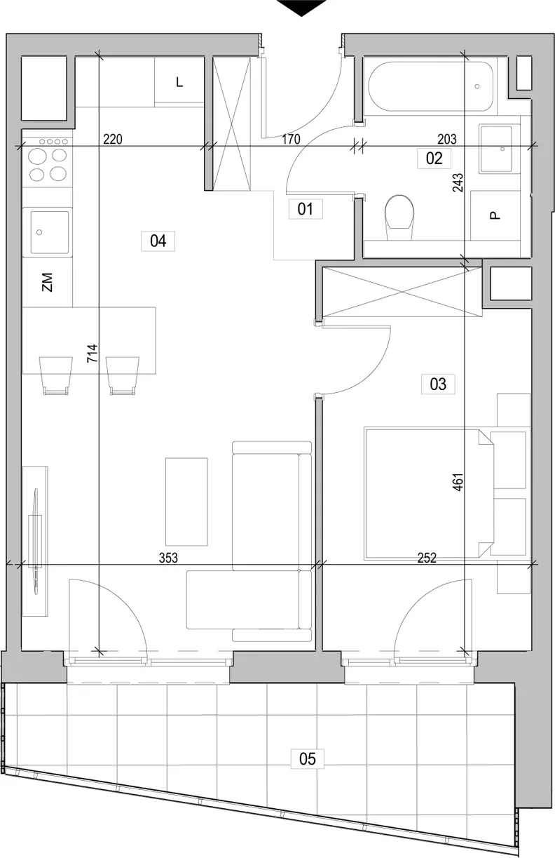 2 pokoje, mieszkanie 41,32 m², piętro 5, oferta nr E.5.228, ATAL Unii Lubelskiej, Poznań, Rataje, Starołęka, ul. Heleny Tadeuszak