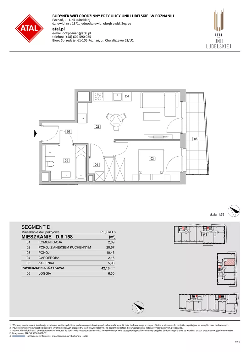2 pokoje, mieszkanie 42,16 m², piętro 6, oferta nr D.6.158, ATAL Unii Lubelskiej, Poznań, Rataje, Starołęka, ul. Heleny Tadeuszak