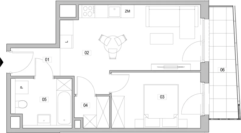 2 pokoje, mieszkanie 42,16 m², piętro 6, oferta nr D.6.158, ATAL Unii Lubelskiej, Poznań, Rataje, Starołęka, ul. Heleny Tadeuszak