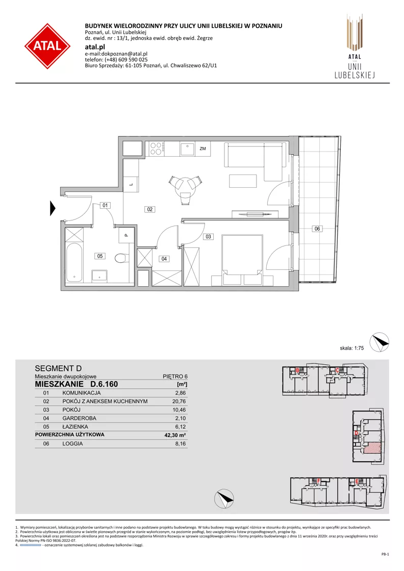 2 pokoje, mieszkanie 42,30 m², piętro 6, oferta nr D.6.160, ATAL Unii Lubelskiej, Poznań, Rataje, Starołęka, ul. Heleny Tadeuszak