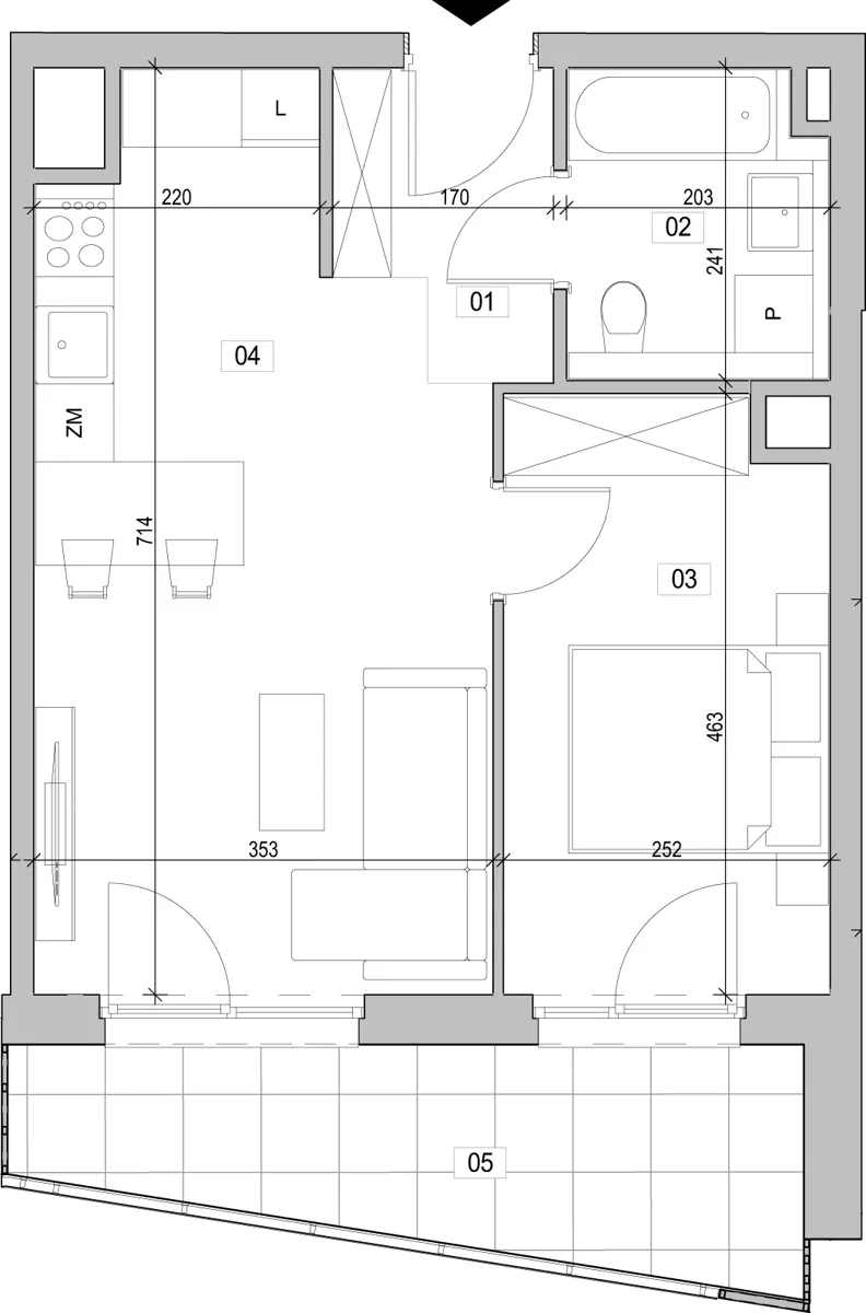 2 pokoje, mieszkanie 41,19 m², piętro 6, oferta nr E.6.232, ATAL Unii Lubelskiej, Poznań, Rataje, Starołęka, ul. Heleny Tadeuszak