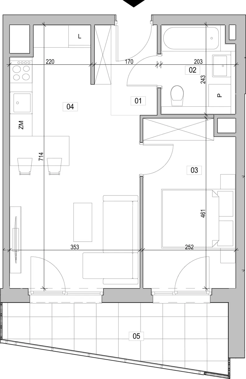 2 pokoje, mieszkanie 41,31 m², piętro 7, oferta nr E.7.236, ATAL Unii Lubelskiej, Poznań, Rataje, Starołęka, ul. Heleny Tadeuszak