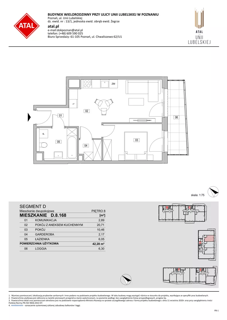 2 pokoje, mieszkanie 42,28 m², piętro 8, oferta nr D.8.168, ATAL Unii Lubelskiej, Poznań, Rataje, Starołęka, ul. Heleny Tadeuszak