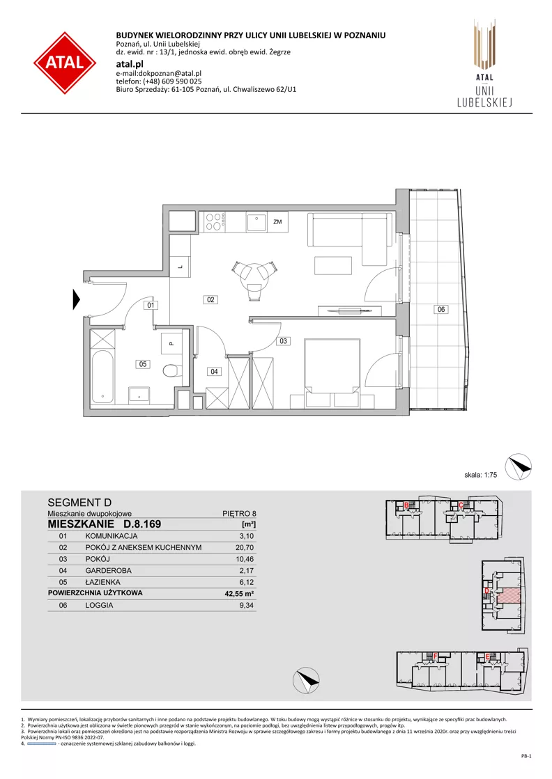 2 pokoje, mieszkanie 42,55 m², piętro 8, oferta nr D.8.169, ATAL Unii Lubelskiej, Poznań, Rataje, Starołęka, ul. Heleny Tadeuszak