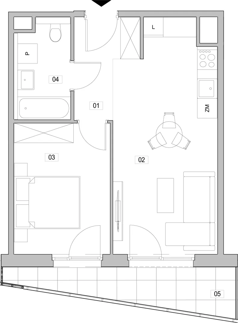 2 pokoje, mieszkanie 42,37 m², piętro 8, oferta nr F.8.302, ATAL Unii Lubelskiej, Poznań, Rataje, Starołęka, ul. Heleny Tadeuszak