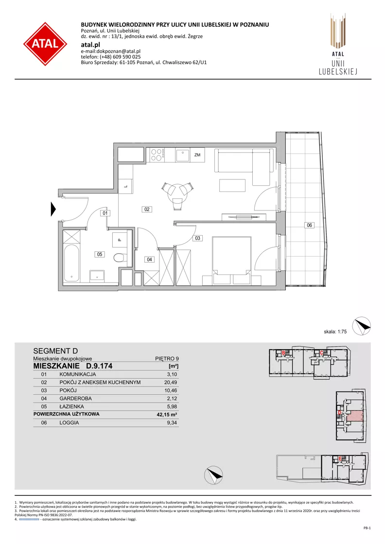 2 pokoje, mieszkanie 42,15 m², piętro 9, oferta nr D.9.174, ATAL Unii Lubelskiej, Poznań, Rataje, Starołęka, ul. Heleny Tadeuszak