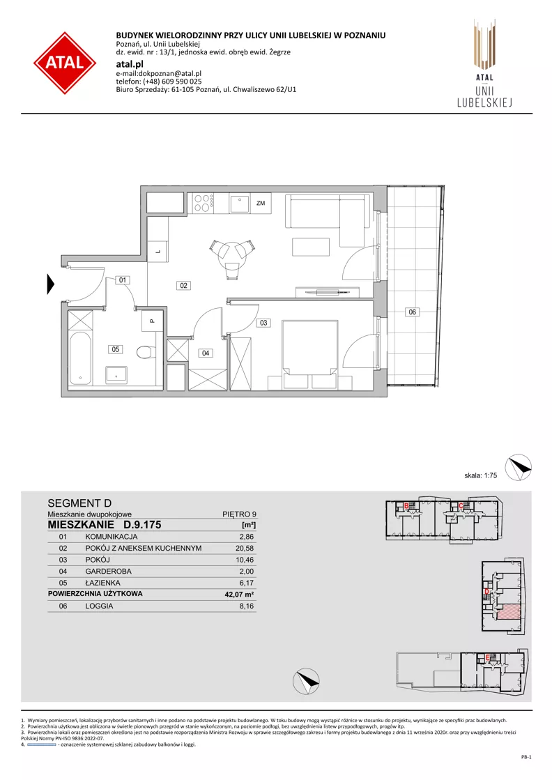 2 pokoje, mieszkanie 42,07 m², piętro 9, oferta nr D.9.175, ATAL Unii Lubelskiej, Poznań, Rataje, Starołęka, ul. Heleny Tadeuszak