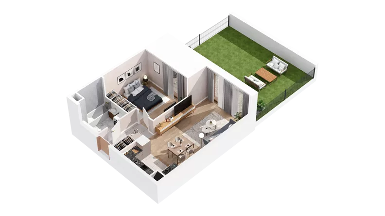 2 pokoje, mieszkanie 46,80 m², parter, oferta nr 2.00.B03, Ogrody Andersa IV, Gliwice, Wojska Polskiego, ul. J. Sowińskiego