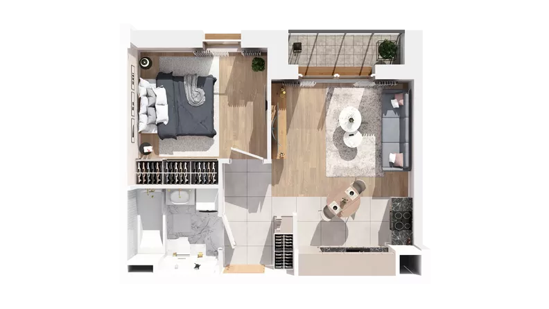 2 pokoje, mieszkanie 37,62 m², piętro 1, oferta nr 2.01.B14, Ogrody Andersa IV, Gliwice, Wojska Polskiego, ul. J. Sowińskiego