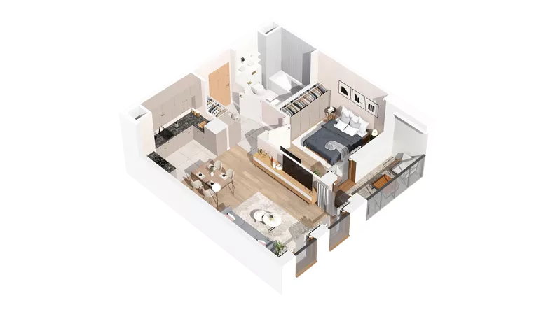 2 pokoje, mieszkanie 48,06 m², piętro 1, oferta nr 2.01.E13, Ogrody Andersa IV, Gliwice, Wojska Polskiego, ul. J. Sowińskiego