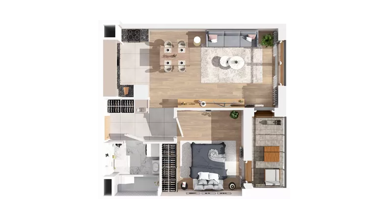 2 pokoje, mieszkanie 47,88 m², piętro 1, oferta nr 2.01.E14, Ogrody Andersa IV, Gliwice, Wojska Polskiego, ul. J. Sowińskiego