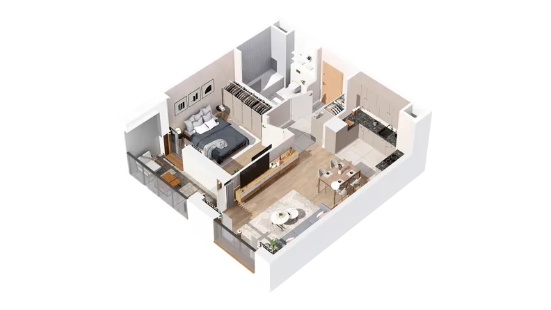 2 pokoje, mieszkanie 47,88 m², piętro 1, oferta nr 2.01.E14, Ogrody Andersa IV, Gliwice, Wojska Polskiego, ul. J. Sowińskiego