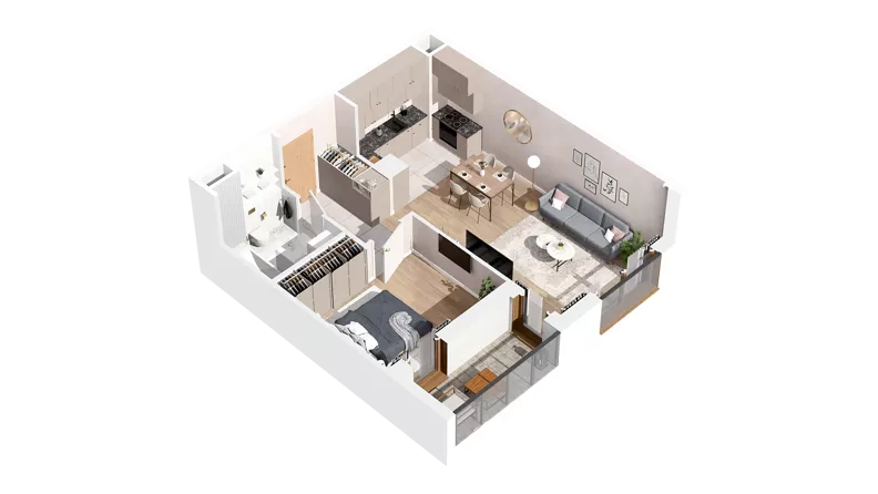 2 pokoje, mieszkanie 47,88 m², piętro 1, oferta nr 2.01.E14, Ogrody Andersa IV, Gliwice, Wojska Polskiego, ul. J. Sowińskiego